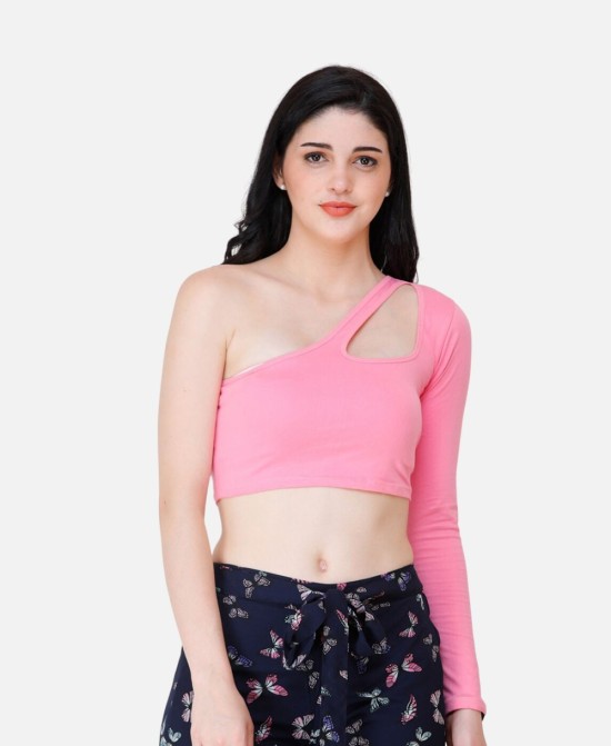 Women's Scorpius Pink One Shoulder-Neck Fitted Crop Top